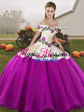 Off The Shoulder Sleeveless Organza Vestidos de Quinceanera Embroidery Lace Up