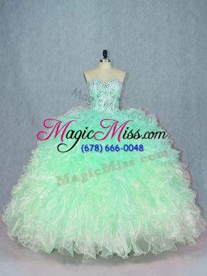 Green Sleeveless Organza Lace Up Quinceanera Dress for Sweet 16 and Quinceanera