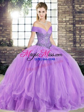 Top Selling Lavender Off The Shoulder Lace Up Beading and Ruffles Sweet 16 Quinceanera Dress Sleeveless