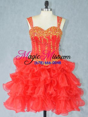 Beautiful Straps Sleeveless Lace Up Prom Dresses Red Organza