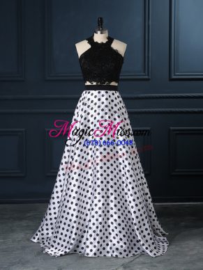 White And Black Two Pieces Lace Evening Wear Zipper Printed Sleeveless