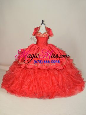 Red Sleeveless Brush Train Embroidery and Ruffles Vestidos de Quinceanera