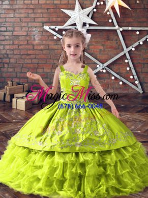 Floor Length Ball Gowns Sleeveless Yellow Green Pageant Gowns For Girls Lace Up