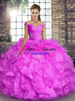 Classical Ball Gowns Sweet 16 Dress Lilac Off The Shoulder Organza Sleeveless Floor Length Lace Up