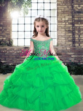 Fancy Ball Gowns Child Pageant Dress Turquoise Off The Shoulder Organza Sleeveless Floor Length Lace Up