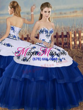 Nice Royal Blue Tulle Lace Up Vestidos de Quinceanera Sleeveless Floor Length Embroidery