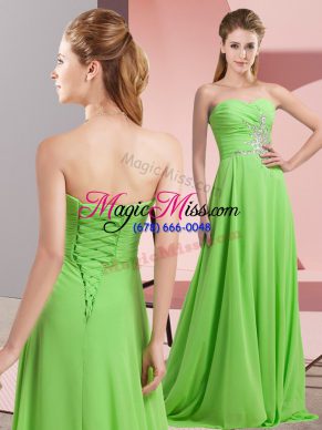 Low Price Sweetheart Long Sleeves Evening Dress Floor Length Beading and Ruching Chiffon
