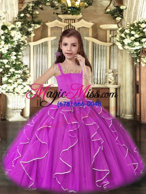 Glorious Ruffles Kids Pageant Dress Purple Lace Up Sleeveless Floor Length