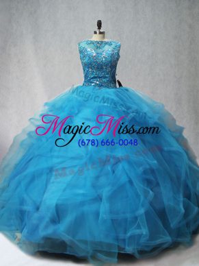 Dramatic Tulle Sleeveless Quinceanera Gowns Brush Train and Beading and Ruffles