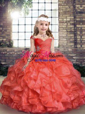 Organza Sleeveless Floor Length Pageant Dresses and Beading and Ruching