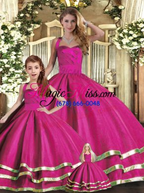 Cheap Fuchsia Sleeveless Floor Length Ruffled Layers Lace Up Ball Gown Prom Dress