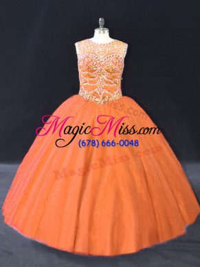 Scoop Sleeveless Tulle Quince Ball Gowns Beading Lace Up
