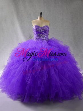 Sweetheart Sleeveless Lace Up Quinceanera Dress Purple Tulle