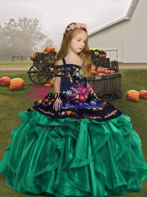 Dramatic Turquoise Sleeveless Organza Lace Up Pageant Dress for Girls for Party and Wedding Party