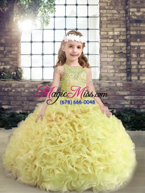 Scoop Sleeveless Fabric With Rolling Flowers Little Girls Pageant Gowns Beading Lace Up