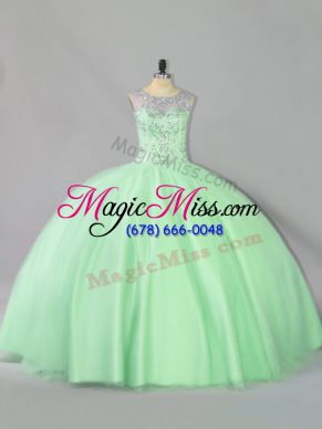 Super Floor Length Apple Green Sweet 16 Quinceanera Dress Tulle Sleeveless Sequins