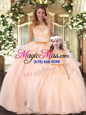 Sleeveless Floor Length Lace Zipper Sweet 16 Dress with Peach