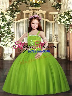 Wonderful Olive Green Sleeveless Beading Floor Length Little Girls Pageant Dress
