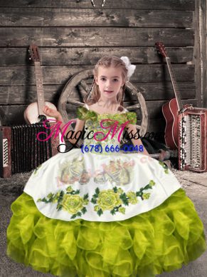 Sleeveless Beading and Embroidery and Ruffles Lace Up Little Girl Pageant Gowns