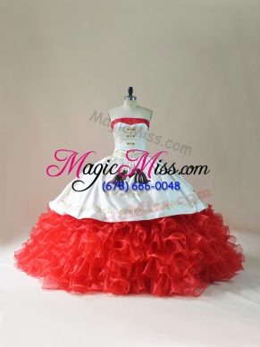 Dramatic Sleeveless Brush Train Embroidery and Ruffles Lace Up Vestidos de Quinceanera