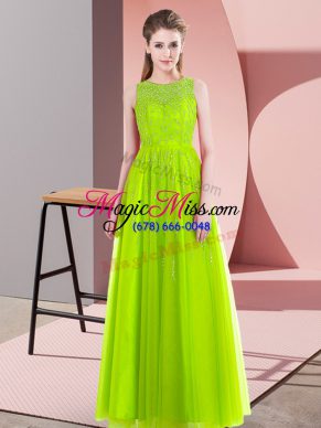 Low Price Sleeveless Floor Length Beading Side Zipper Prom Dress with Yellow Green