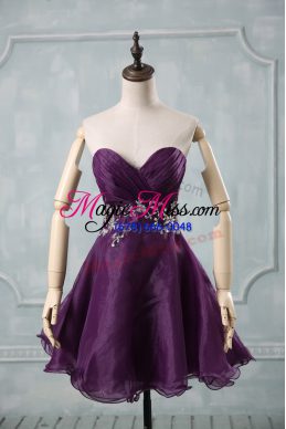 Customized Purple Sweetheart Neckline Appliques and Ruching Prom Party Dress Sleeveless Lace Up