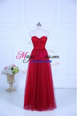 Great Wine Red Empire Ruching Wedding Guest Dresses Zipper Tulle Sleeveless Floor Length