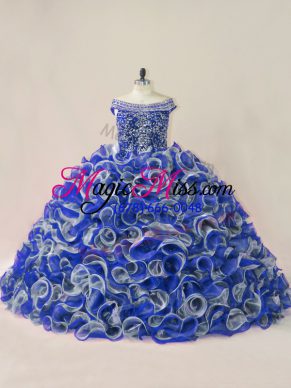 Off The Shoulder Sleeveless Organza Sweet 16 Dress Beading and Ruffles Court Train Lace Up