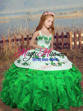 Sleeveless Lace Up Floor Length Embroidery Pageant Dress for Girls