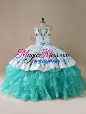 Floor Length Blue And White Quinceanera Gowns Sweetheart Sleeveless Lace Up