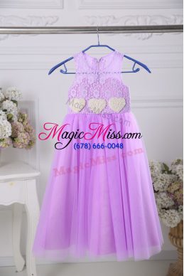 Lavender Empire Lace Toddler Flower Girl Dress Zipper Tulle Sleeveless Tea Length