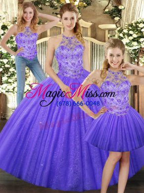 Lavender Sleeveless Beading Floor Length Quinceanera Dresses