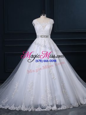 White Sleeveless Beading and Lace Zipper Wedding Dresses
