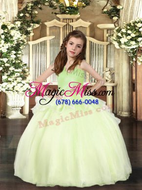 Top Selling Yellow Green Sleeveless Organza Lace Up Little Girl Pageant Dress for Party and Sweet 16 and Wedding Party