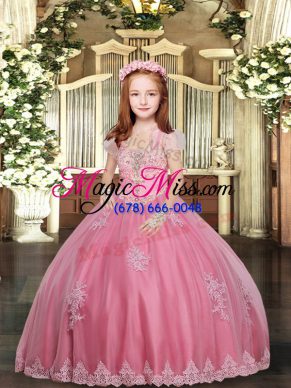 Floor Length Ball Gowns Sleeveless Pink Pageant Dress for Teens Lace Up