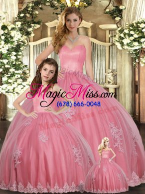 Adorable Watermelon Red Sweetheart Neckline Appliques Quinceanera Gown Sleeveless Lace Up