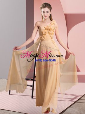 Peach Chiffon Lace Up Wedding Party Dress Sleeveless Floor Length Hand Made Flower