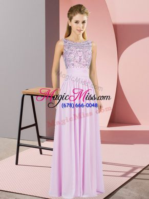 Flare Lilac Scoop Backless Beading Prom Dress Sleeveless