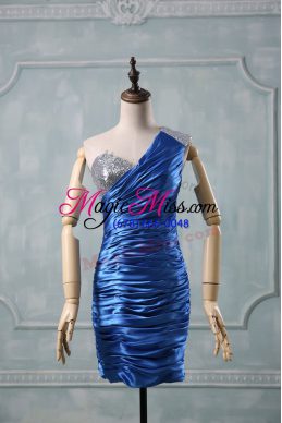Blue Sleeveless Taffeta Zipper Womens Evening Dresses for Prom and Party