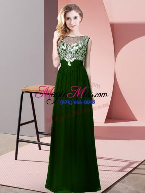 Extravagant Dark Green Sleeveless Chiffon Backless Prom Dresses for Prom and Party and Military Ball