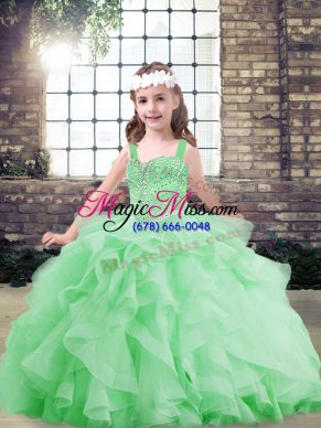 Glorious Ball Gowns Tulle Straps Sleeveless Beading and Ruffles Floor Length Lace Up Little Girls Pageant Dress Wholesale