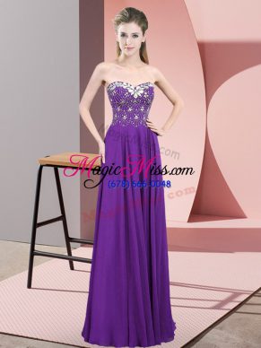 Fashionable Purple Zipper Sweetheart Beading Prom Evening Gown Chiffon Sleeveless