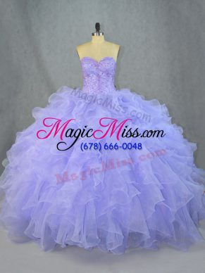 Great Beading and Ruffles Quinceanera Gown Lavender Lace Up Sleeveless Floor Length