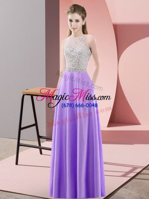 Lavender Satin Backless Prom Evening Gown Sleeveless Floor Length Beading