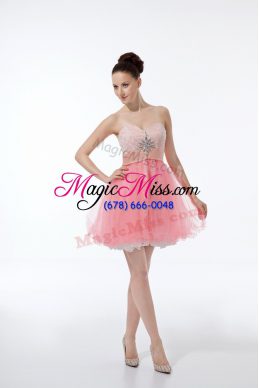 High Class Baby Pink Sleeveless Lace and Appliques Mini Length Prom Party Dress