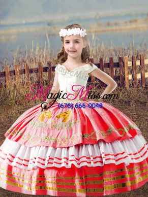Custom Fit Floor Length Ball Gowns Sleeveless Watermelon Red Kids Pageant Dress Lace Up
