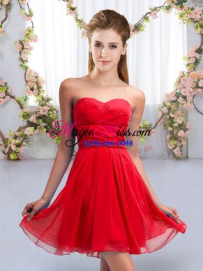 Exquisite Red Empire Chiffon Sweetheart Sleeveless Ruching Mini Length Lace Up Wedding Party Dress