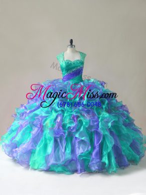Multi-color Vestidos de Quinceanera Sweet 16 and Quinceanera with Beading and Ruffles Straps Sleeveless Zipper