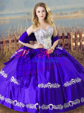 Fitting Blue Sleeveless Beading and Embroidery Floor Length Quinceanera Dress