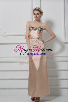 Champagne Column/Sheath Lace and Appliques Mother Of The Bride Dress Lace Up Satin Sleeveless Floor Length